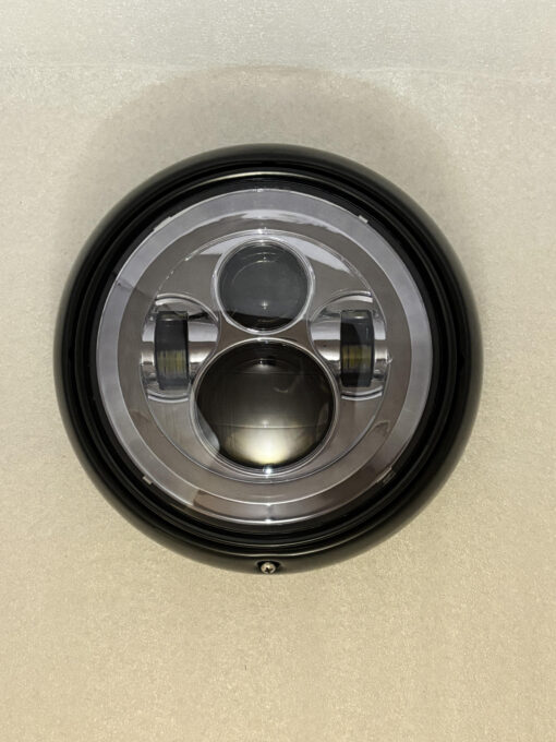 Headlight 7 inch Chrome with Black Foil and with Headlight trim