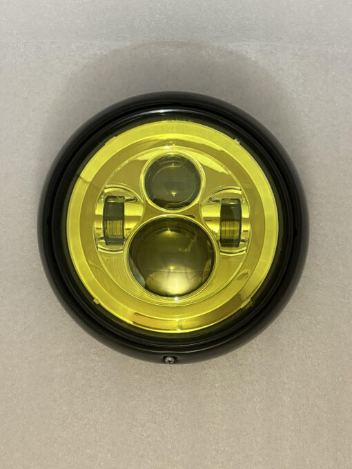 Headlight 7 inch Chrome with Yellow Foil and with Headlight trim